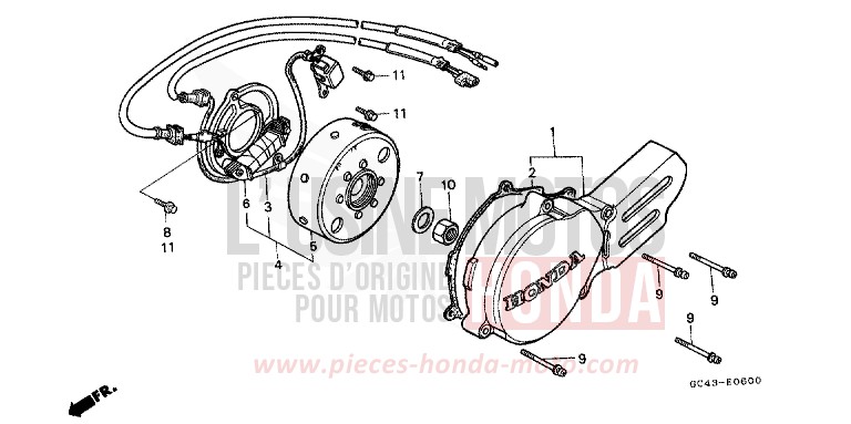 PANNEAU CARTER-MOTEUR G./ GENERATRICE de CR80R "Grandes Roues" FLASH RED (R119) 1986